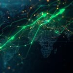 World map showing private credit capital flowing from Western economies to emerging markets in Asia, Africa, and Latin America, with financial data graphics and growth arrows.