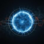 Glowing fusion plasma sphere against a dark background with faint oil market candlestick charts — GreenCandlesHub.com