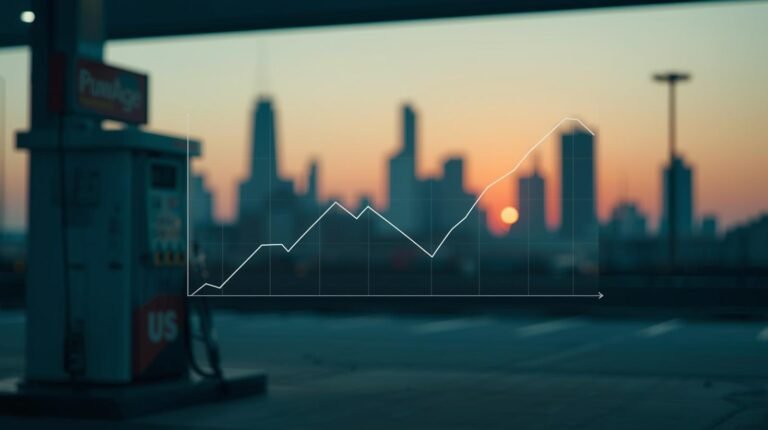 Dawn gas pumps with faint bond-vs-oil chart watermark — GreenCandlesHub.com