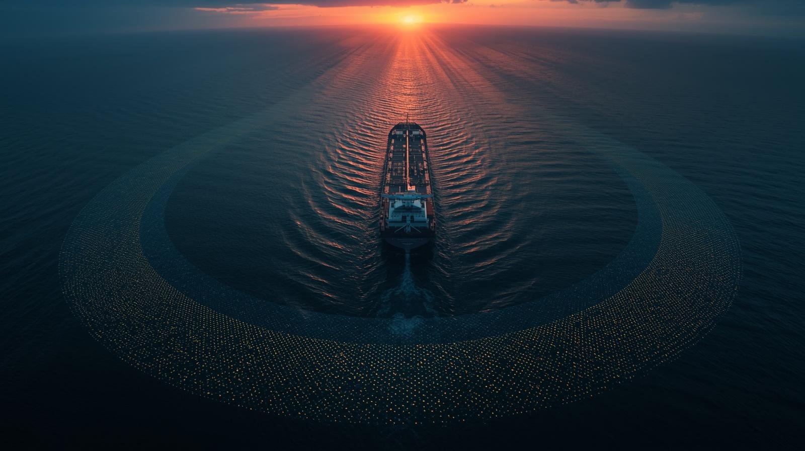 Oil tanker transiting the Strait of Hormuz with digital blockchain network overlay — GreenCandlesHub.com
